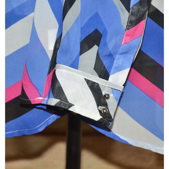 NY Collection Ladies 2X Chiffon Semi Sheer Chevron Stripe Blouse Top Half Button - Picture 10 of 14
